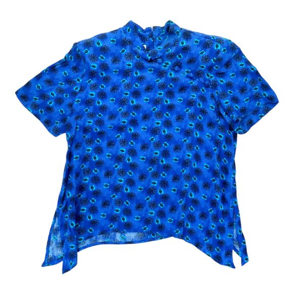 Vintage Karin‎ Stevens Women's Blue Rayon Short Sleeve Blouse Size 10 - Picture 1 of 6